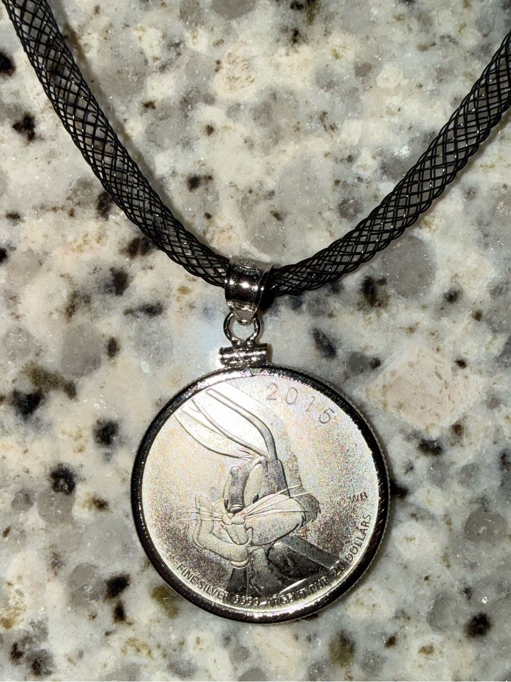2015 Canadian $20 Bugs Bunny fine silver coin mounted in a metal bezel